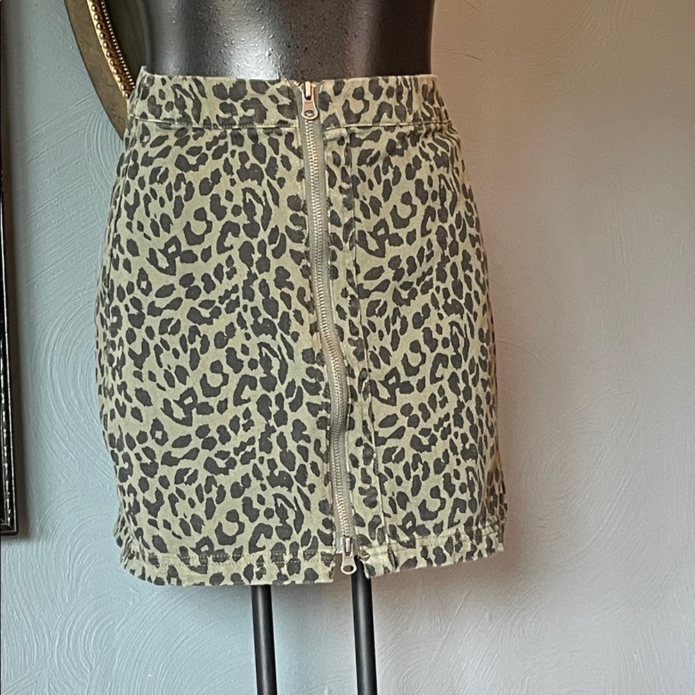 Altar'd State Olive and Black Leopard Zip-Front Mini Skirt